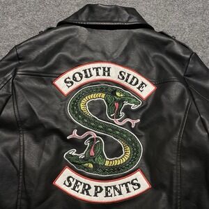 RIVERDALE Southside Serpents Black Motorcycle Jacket Size Med Biker Faux Leather